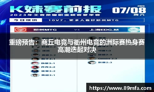 重磅预告：商丘电竞与衢州电竞的洲际赛热身赛高潮迭起对决